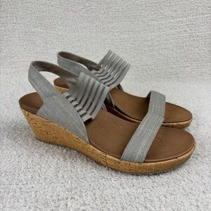 Skechers Sandals Womens 11 Taupe Beverlee Smitten Kitten Luxe Foam Strappy Wedge
